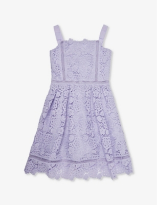 Shop Self-portrait Self Portrait Girls Purple Kids Floral-lace Square-neck Woven Dress 4-12 Years