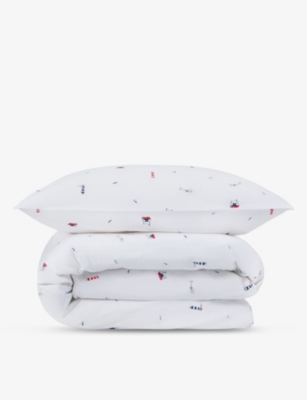 THE LITTLE WHITE COMPANY: Anglesey nautical-print single cotton bed linen