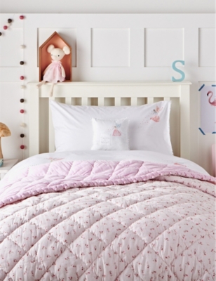 Shop The Little White Company Pink Floral-print Reversible Quilted Cotton Single Blanket 165cm X 200cm
