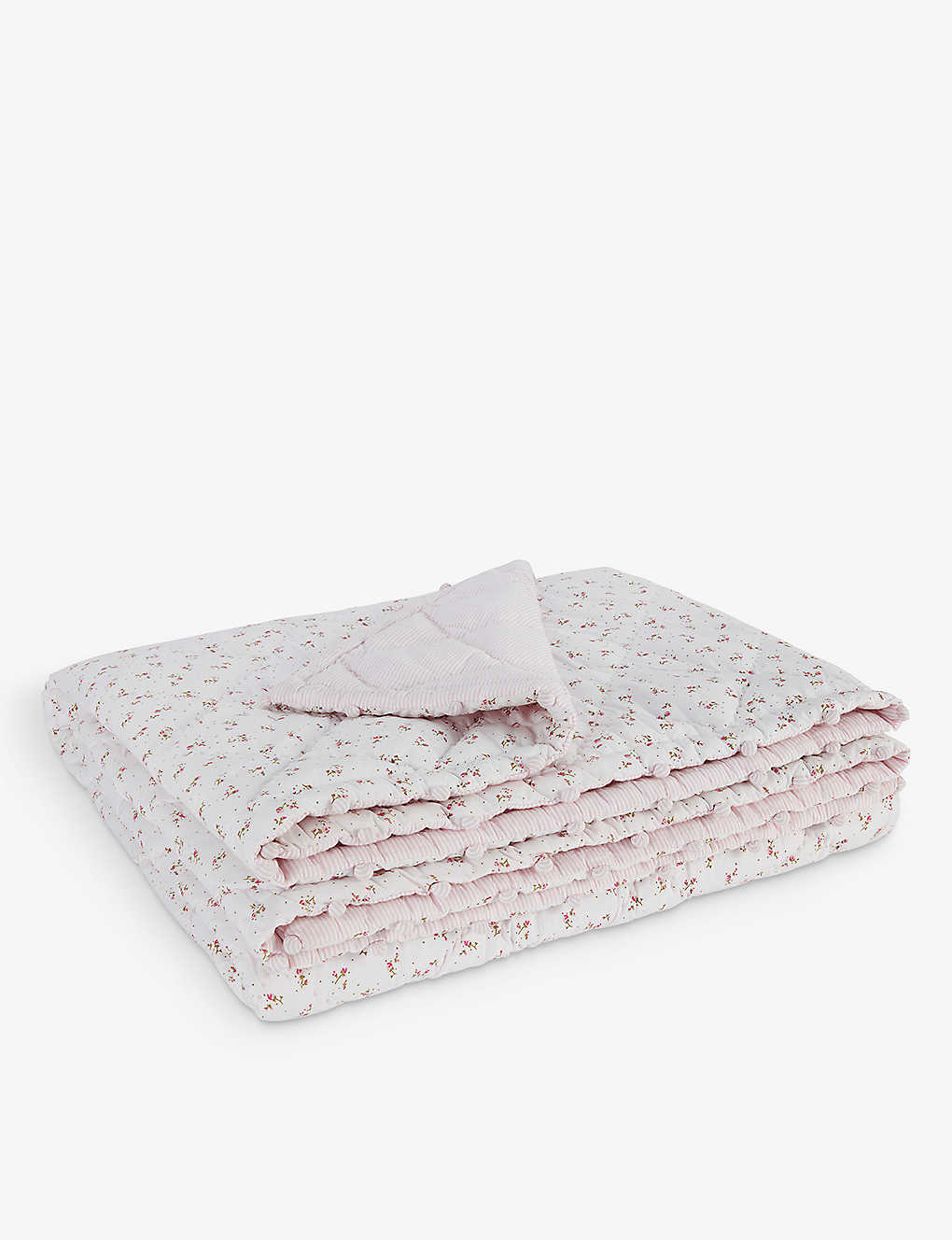 The Little White Company Pink Floral-print Reversible Quilted Cotton Single Blanket 165cm X 200cm