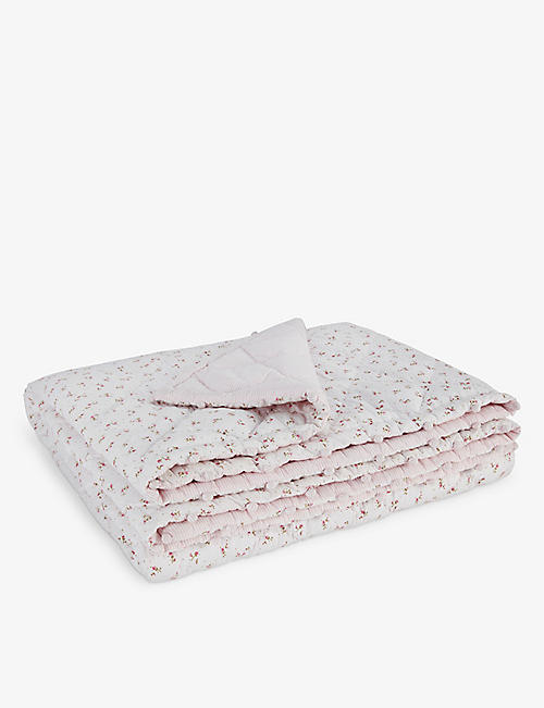 THE LITTLE WHITE COMPANY: Reversible floral-print cotton cot bed bedspread