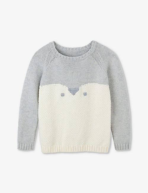 THE LITTLE WHITE COMPANY: Penguin-embroidered knitted organic cotton-blend jumper 1-6 years