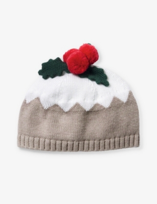 THE LITTLE WHITE COMPANY: Christmas Pudding pompom-embellished organic-cotton beanie hat 0-2 years