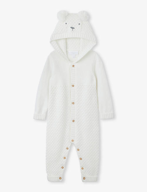 THE LITTLE WHITE COMPANY: Lumi Bear knitted organic-cotton-blend romper 0-24 months