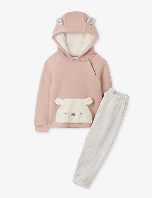 THE LITTLE WHITE COMPANY: Lumi bear-embroidered cotton hoody and jogger set 0-24 months