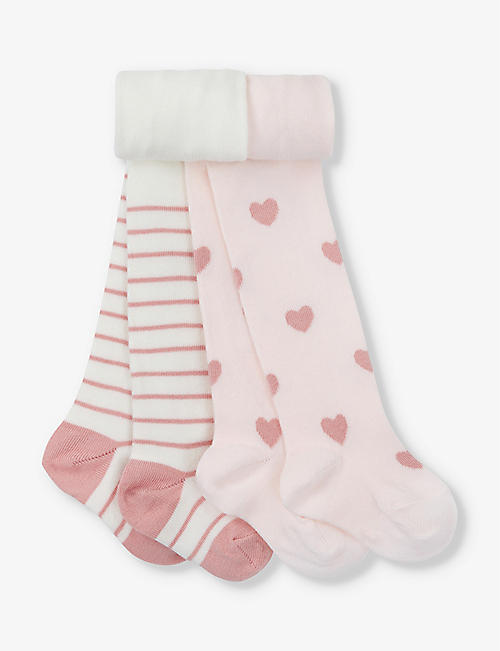 THE LITTLE WHITE COMPANY: Heart and strip pattern pack of two stretch-cotton tights 3-5 years