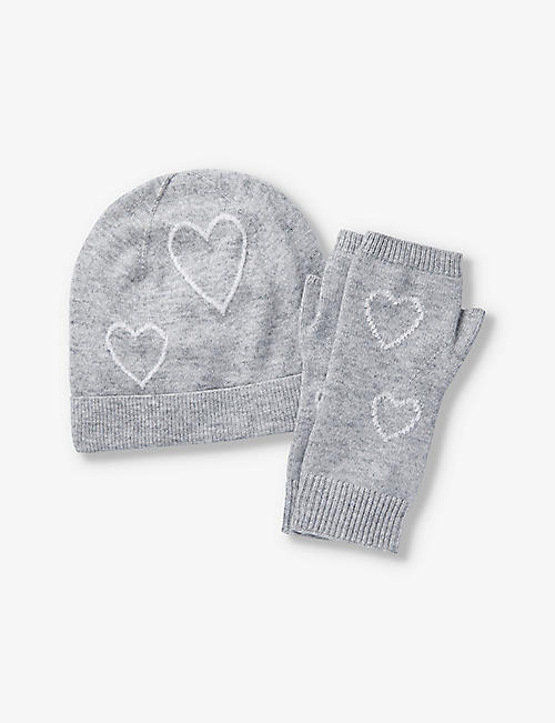 THE WHITE COMPANY: Heart-intarsia knitted beanie and hand warmer set