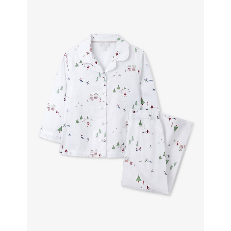The Little White Company Girls Multi Kids Christmas-print Long-sleeved Cotton Pyjamas 1-6 Years
