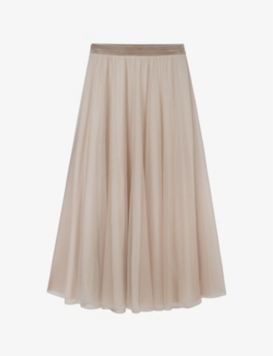 The White Company Womens Rosewood Pleated Elasticated-waist Tulle Midi Skirt