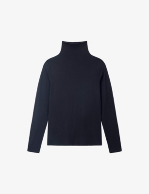 The White Company Womens Black High-neck Long-sleeve Wool-blend Top