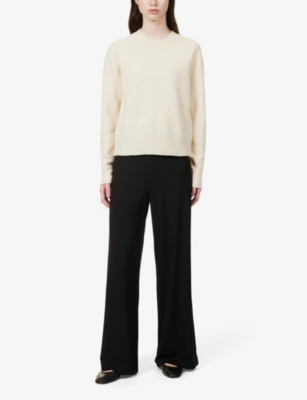 The White Company Womens Black High-rise Folded-waist Stretch-modal Trousers In Black