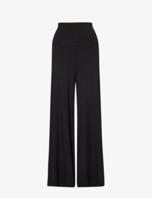 The White Company Womens Black High-rise Folded-waist Stretch-modal Trousers