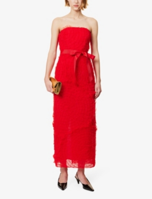 Shop Huishan Zhang Women's Scarlet Red Monica Bow-embellished Mesh Midi Dress