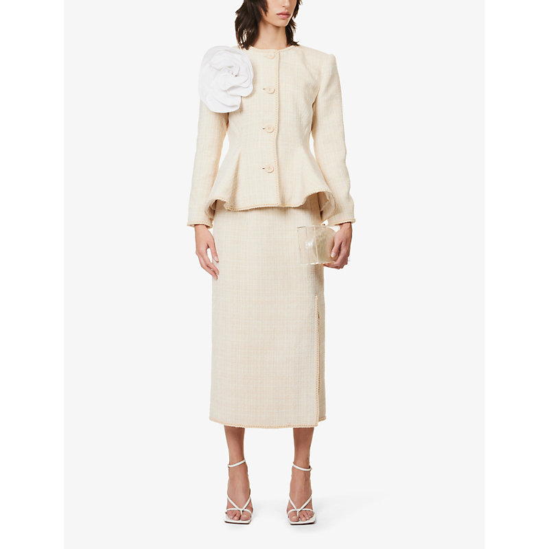 Shop Huishan Zhang Agar Floral-brooch Woven Jacket In Off White
