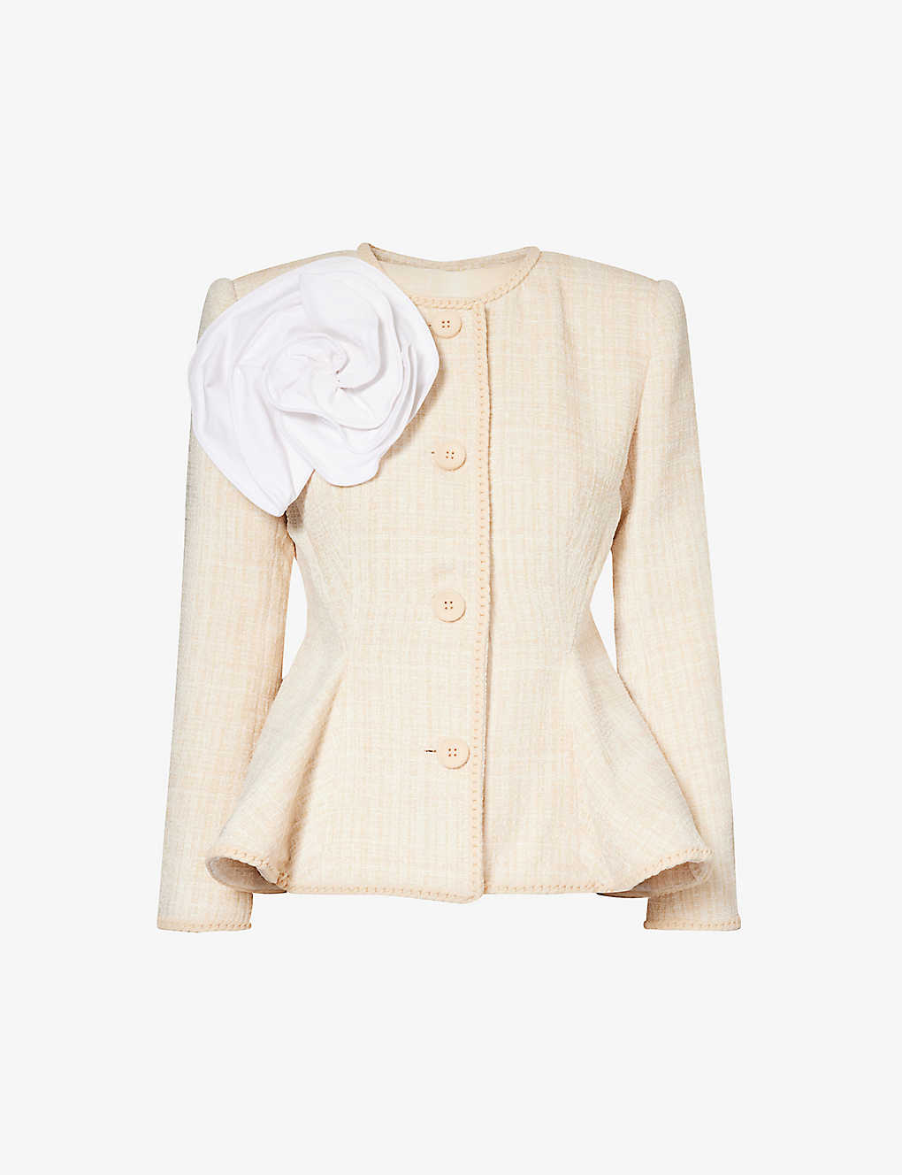 Huishan Zhang Agar Floral-brooch Woven Jacket In Off White