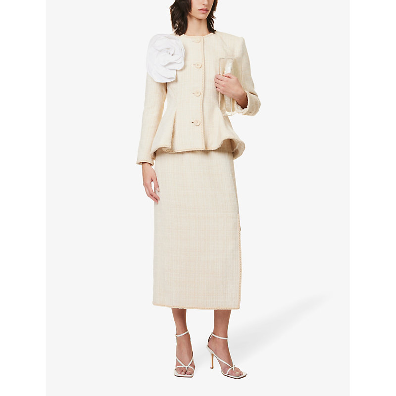 Shop Huishan Zhang Womens Off White Alida Slim-fit Woven Midi Skirt