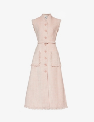 Shop Huishan Zhang Women's Rose Pink Felicity Frayed-trims Split-hem Woven Midi Dress