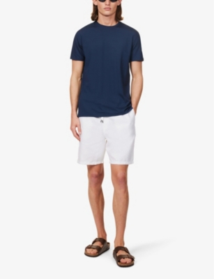 Shop Derek Rose Men's White Sydney Drawstring-waistband Linen Shorts