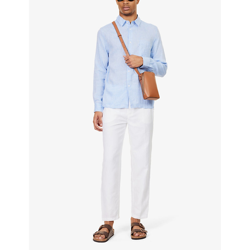 Shop Derek Rose Mens Blue Monaco Regular-fit Linen Shirt