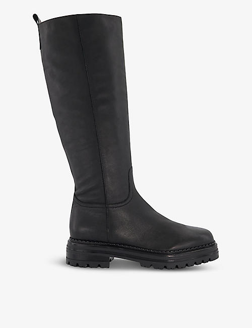 DUNE: Tristina chunky-sole pull-on leather knee-high boots