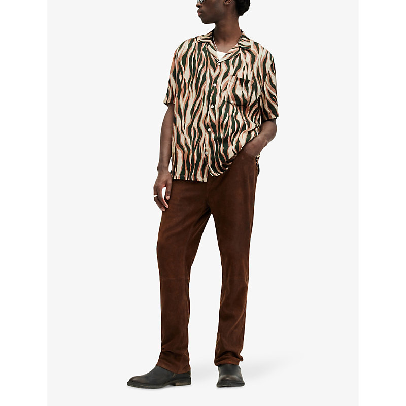 Shop Allsaints Fired Graphic-print Relaxed-fit Woven Shirt In Camel Brown