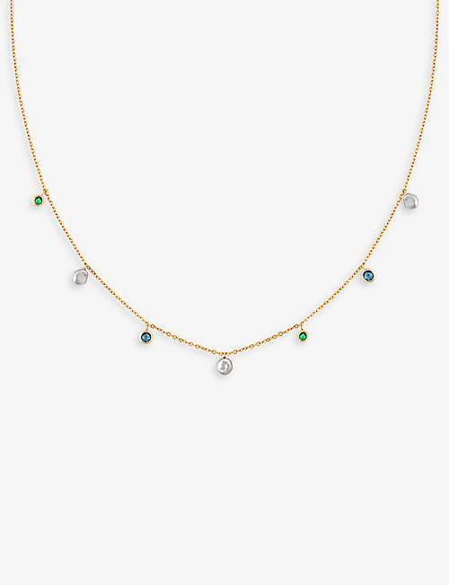 ASTRID & MIYU: Tranquillity 18ct yellow gold-plated recycled sterling-silver, topaz and freshwater pearl charm necklace