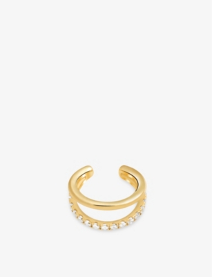 Astrid & Miyu Womens Illusion Crystal 18ct Gold-plated Sterling-silver Ear Cuff In Gold