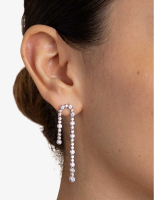 Astrid & Miyu Womens Gleam Crystal Rhodium-plated Recycled Sterling-silver Drop Studs