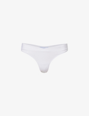 Underdays Womens White Everyday Mid-rise Stretch-woven Thong