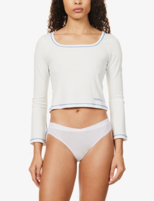 Shop Underdays Everyday Mid-rise Stretch-woven Briefs In White