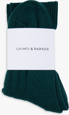 CHINTI AND PARKER: Crew-length ribbed wool and cashmere-blend socks