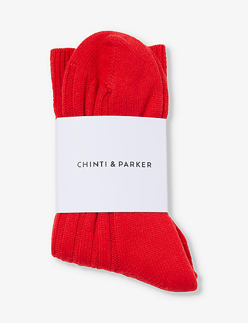 CHINTI AND PARKER: Crew-length ribbed wool and cashmere-blend socks