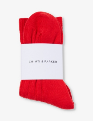 Chinti & Parker Chinti And Parker Womens High Risk Red Crew-length Ribbed Wool And Cashmere-blend Socks