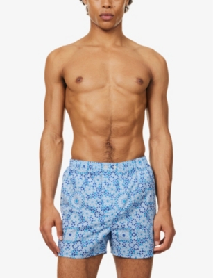 Shop Derek Rose Ledbury Geometric-print Cotton-poplin Boxers In Blue