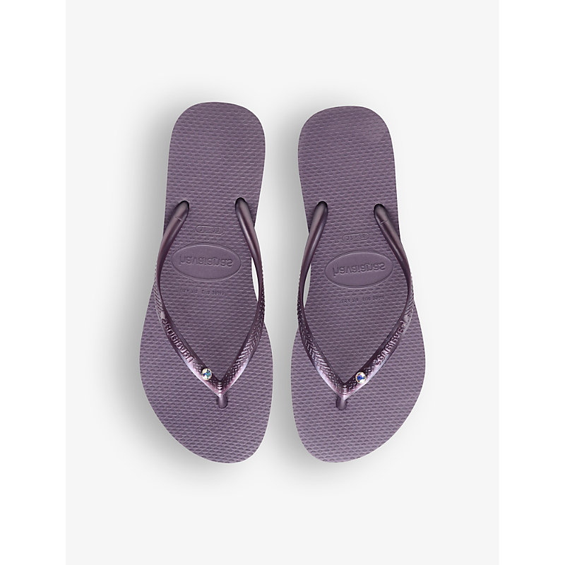 Shop Havaianas Slim Crystal-embellished Rubber Flip-flops In Purple