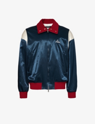 Shop Dsquared2 Men's Navy Blue Bowling Logo-embroidered Cotton-blend Jacket