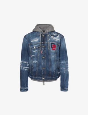 DSQUARED2: Brand-appliqué faded-wash boxy-fit denim jacket