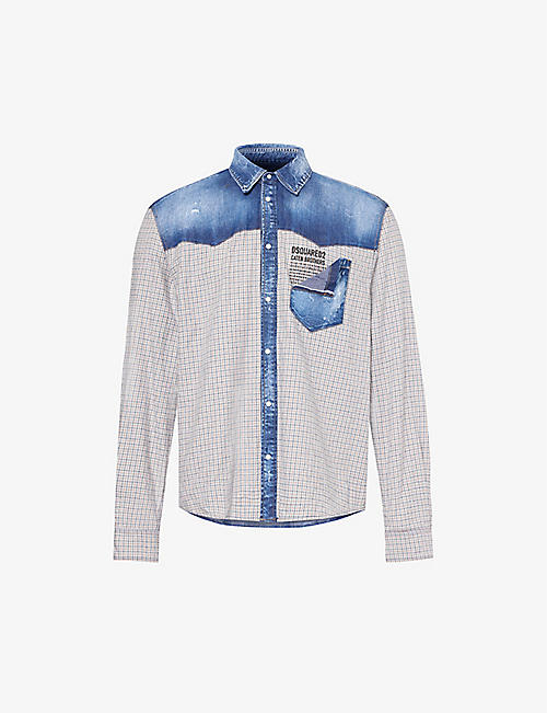 DSQUARED2: Check-pattern patch-pocket regular-fit cotton shirt