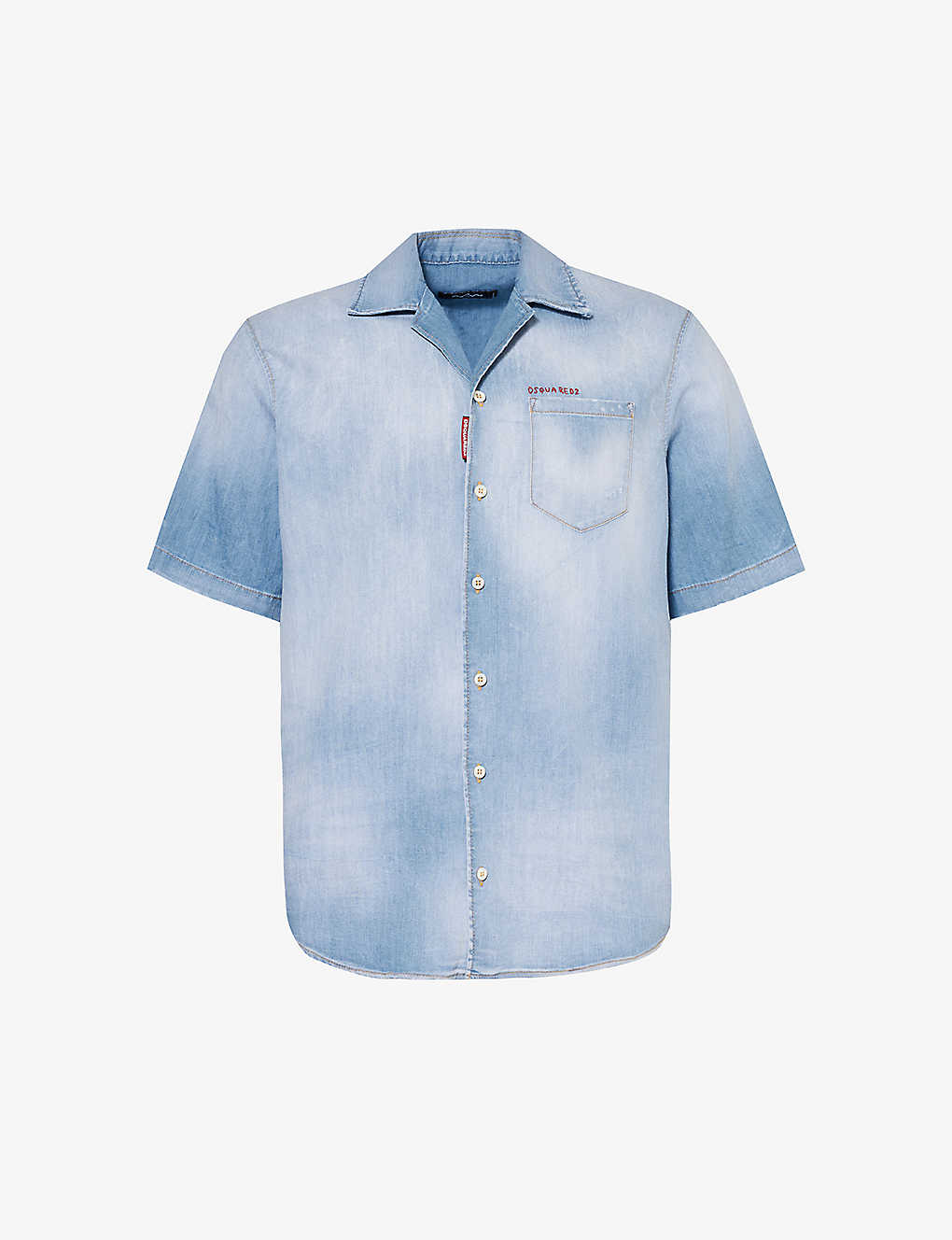 Shop Dsquared2 Men's Navy Blue Logo Text-embroidered Stretch-denim Shirt