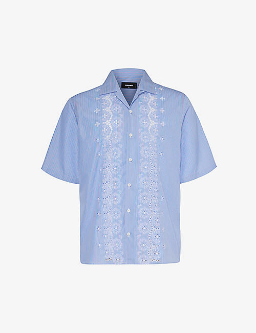 DSQUARED2: Sunset floral-embroidered cotton-blend shirt