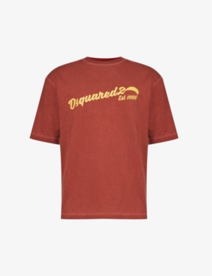 Dsquared2 Mens Bordeaux Logo Text-print Cotton-blend T-shirt In Bordeaux