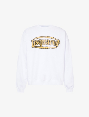 Dsquared2 Mens White Vintage Logo Text-print Cotton-jersey Sweatshirt