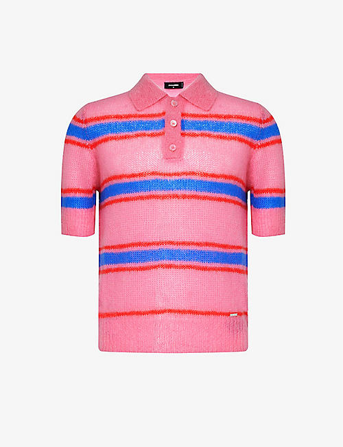 DSQUARED2: Striped mohair wool-blend knitted polo shirt