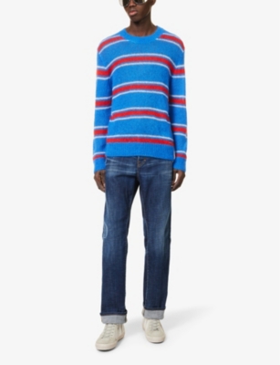 Shop Dsquared2 Men's Yellow Pink Light Blue Striped Crew-neck Knitted Wool-blend Jumper