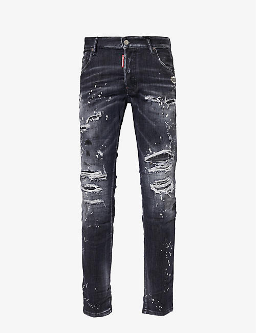 DSQUARED2: Paint-splatter regular-fit stretch-denim jeans