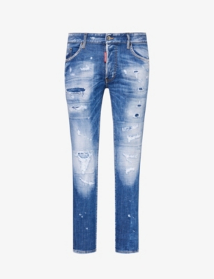 DSQUARED2: Distressed tapered-leg slim-fit stretch-denim jeans