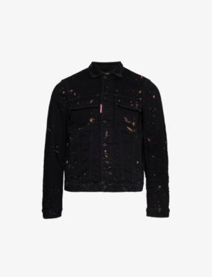 Shop Dsquared2 Icon Boxy-fit Paint-splatter Stretch-denim Jacket In Black