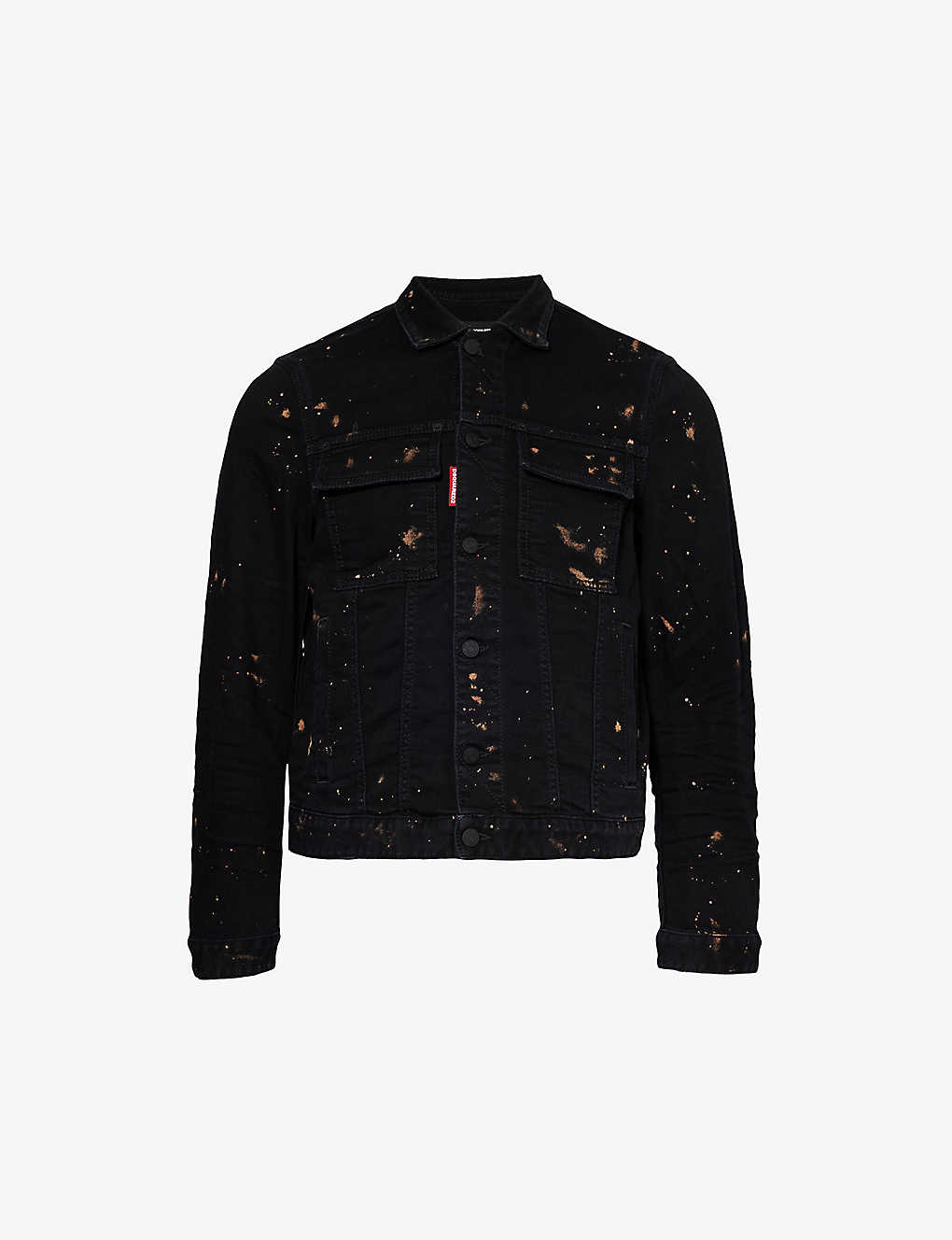 Shop Dsquared2 Men's Black Icon Boxy-fit Paint-splatter Stretch-denim Jacket
