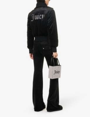 Shop Juicy Couture Womens Black101 Rydell Rhinestone-embellished Velour Bomber Jacket