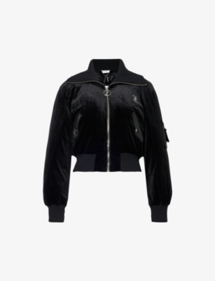 Shop Juicy Couture Womens Black101 Rydell Rhinestone-embellished Velour Bomber Jacket